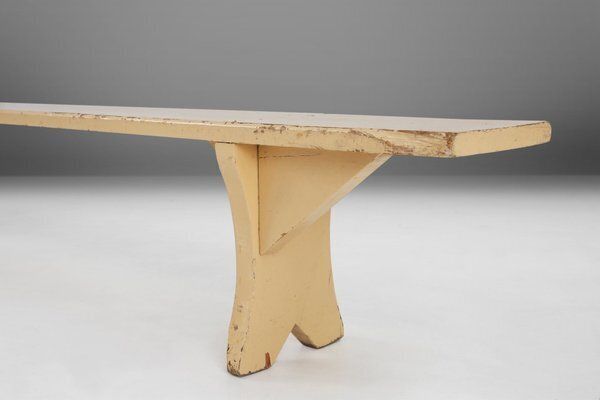 Rustic Hand Crafted Beige Wooden Bench, France, 1900s photo Furniture