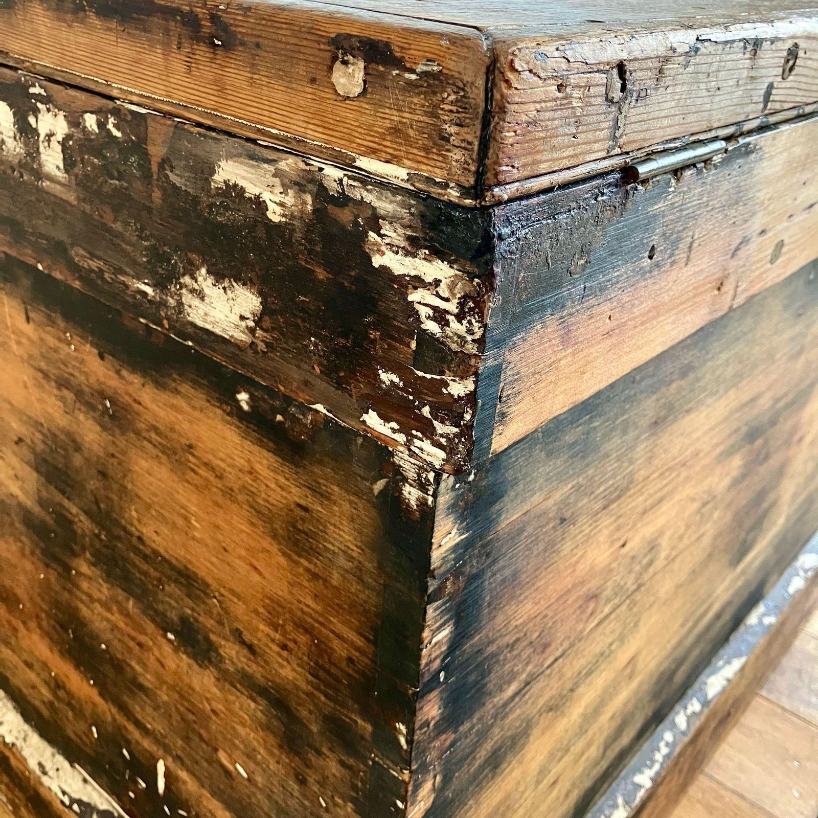 Rare Exquisite Antique Distressed Pine Chest Trunk Large Storage Chest Unique 103cm photo buy