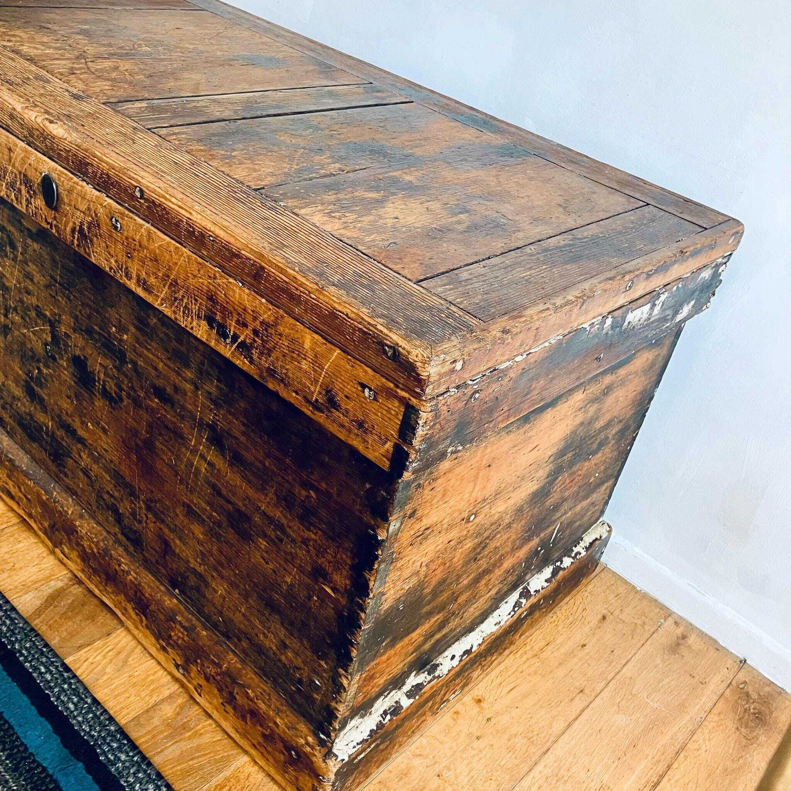 photo furniture Rare Exquisite Antique Distressed Pine Chest Trunk Large Storage Chest Unique 103cm