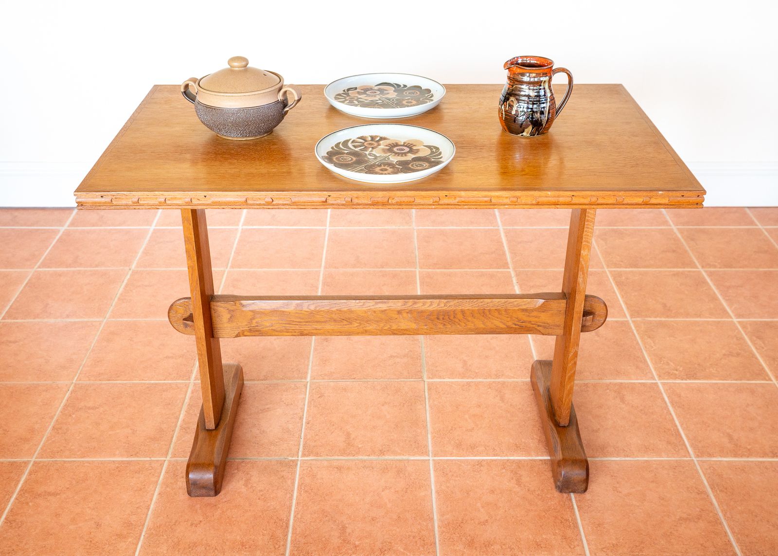Light Red Oak Refectory Trestle Table Cotswold School Arts And Crafts Heals Bedroom Side Dining Tabl.E Rustic Farmhouse Antiqu.E photo vinterior