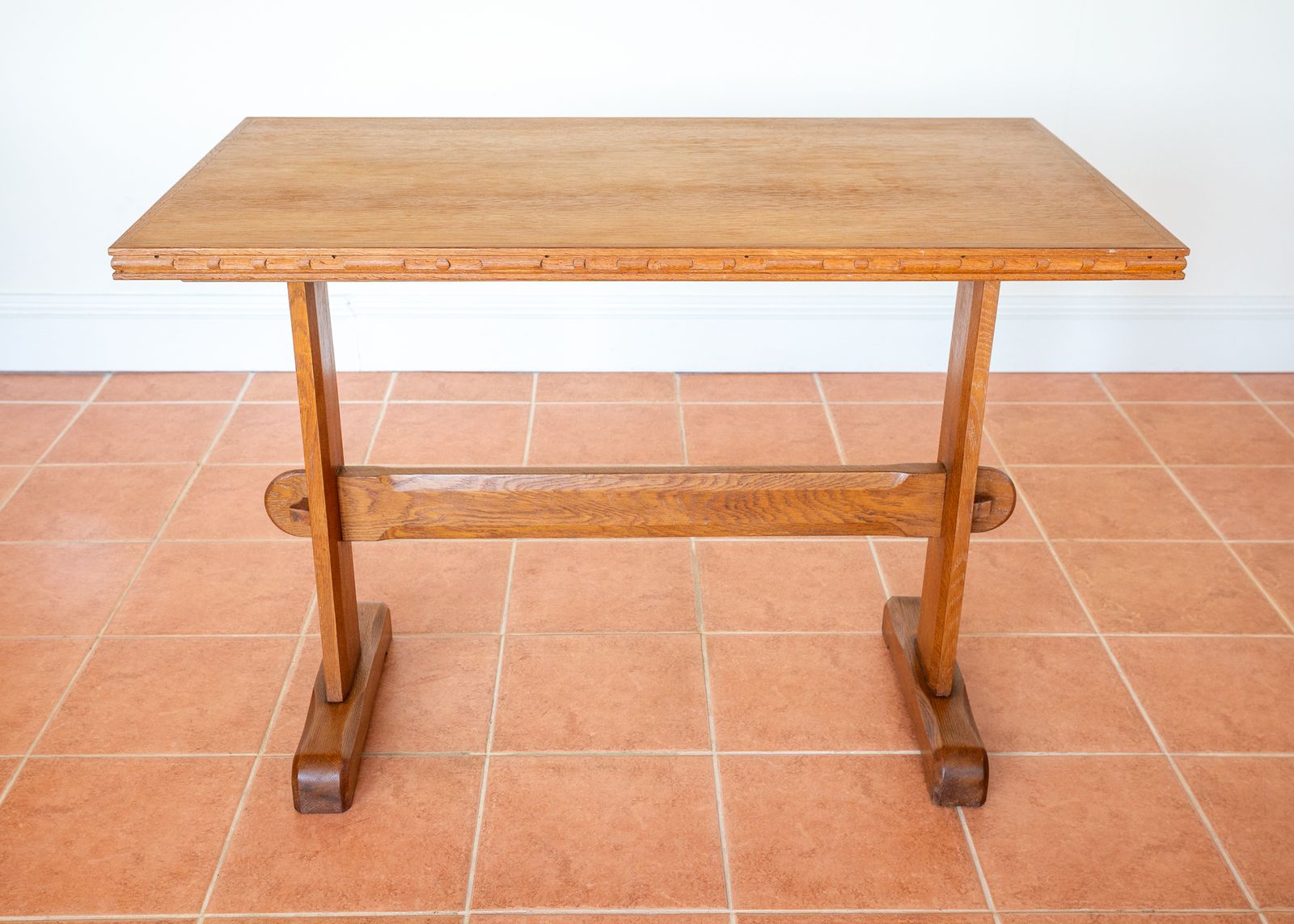 Light Red Oak Refectory Trestle Table Cotswold School Arts And Crafts Heals Bedroom Side Dining Tabl.E Rustic Farmhouse Antiqu.E photo Furniture