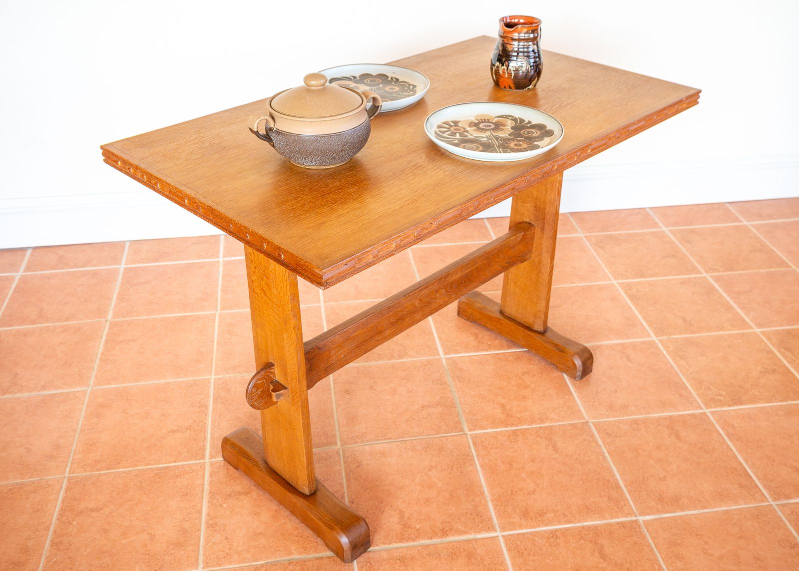 Furniture Light Red Oak Refectory Trestle Table Cotswold School Arts And Crafts Heals Bedroom Side Dining Tabl.E Rustic Farmhouse Antiqu.E photo