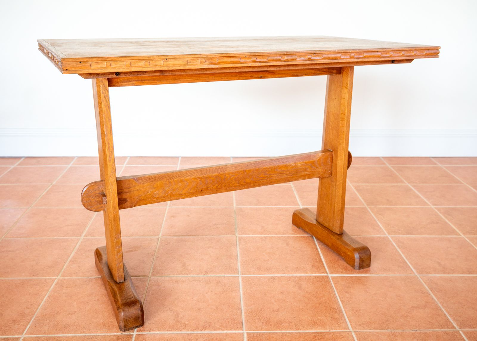 Light Red Oak Refectory Trestle Table Cotswold School Arts And Crafts Heals Bedroom Side Dining Tabl.E Rustic Farmhouse Antiqu.E photo 2250.0