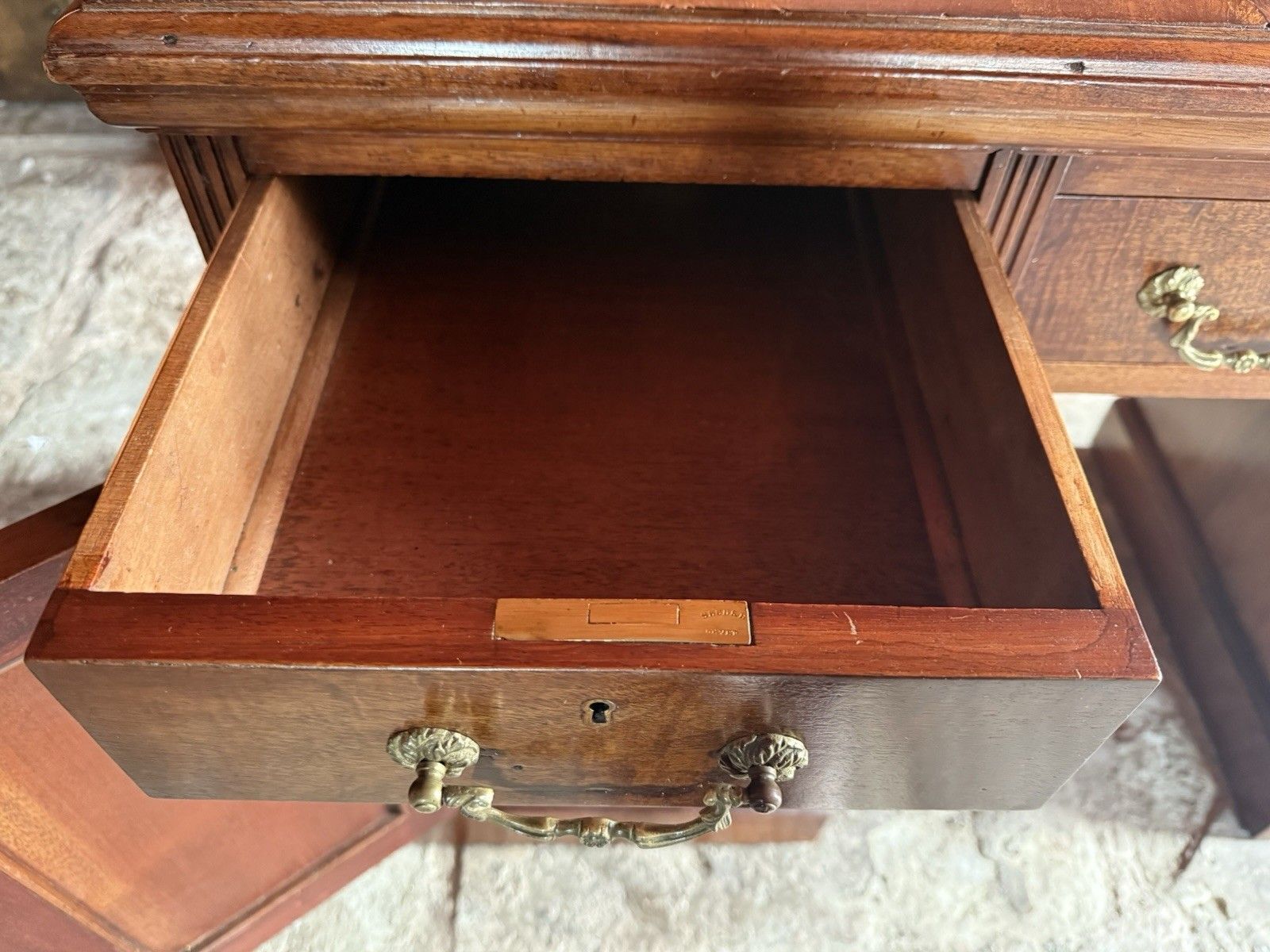 photo vinterior Original English Antique Mahogany Red  Leather Office Pedestal Desk Circa 1800's