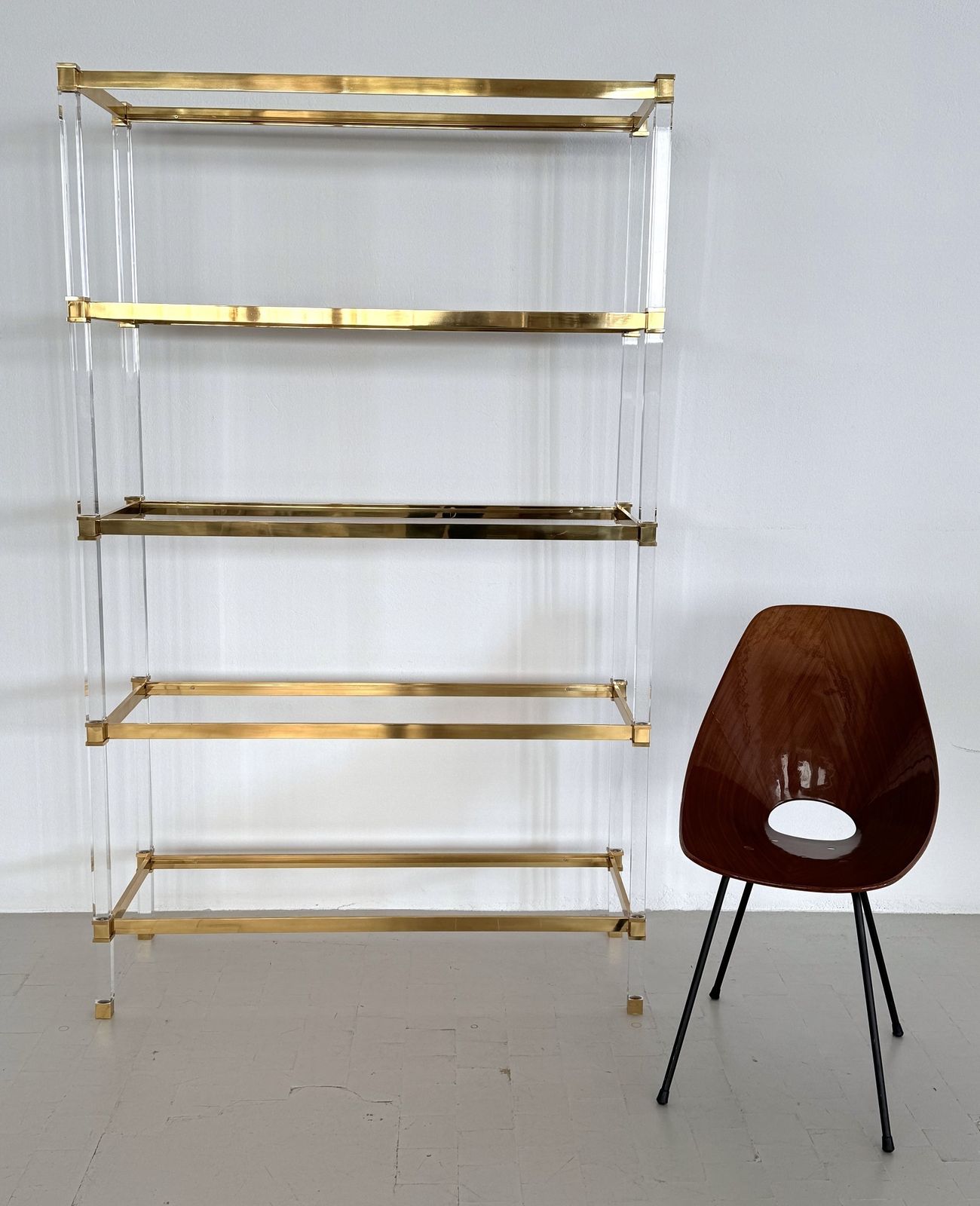 Large Italian Midcentury Shelf In Lucite And Glass, 1980s photo for sale
