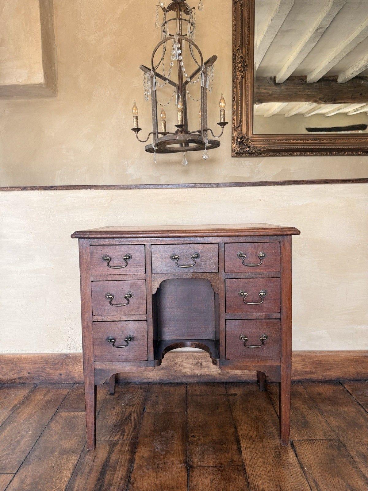 Original Antique Oak Rustic Small Georgian Period Office  Writers Desk