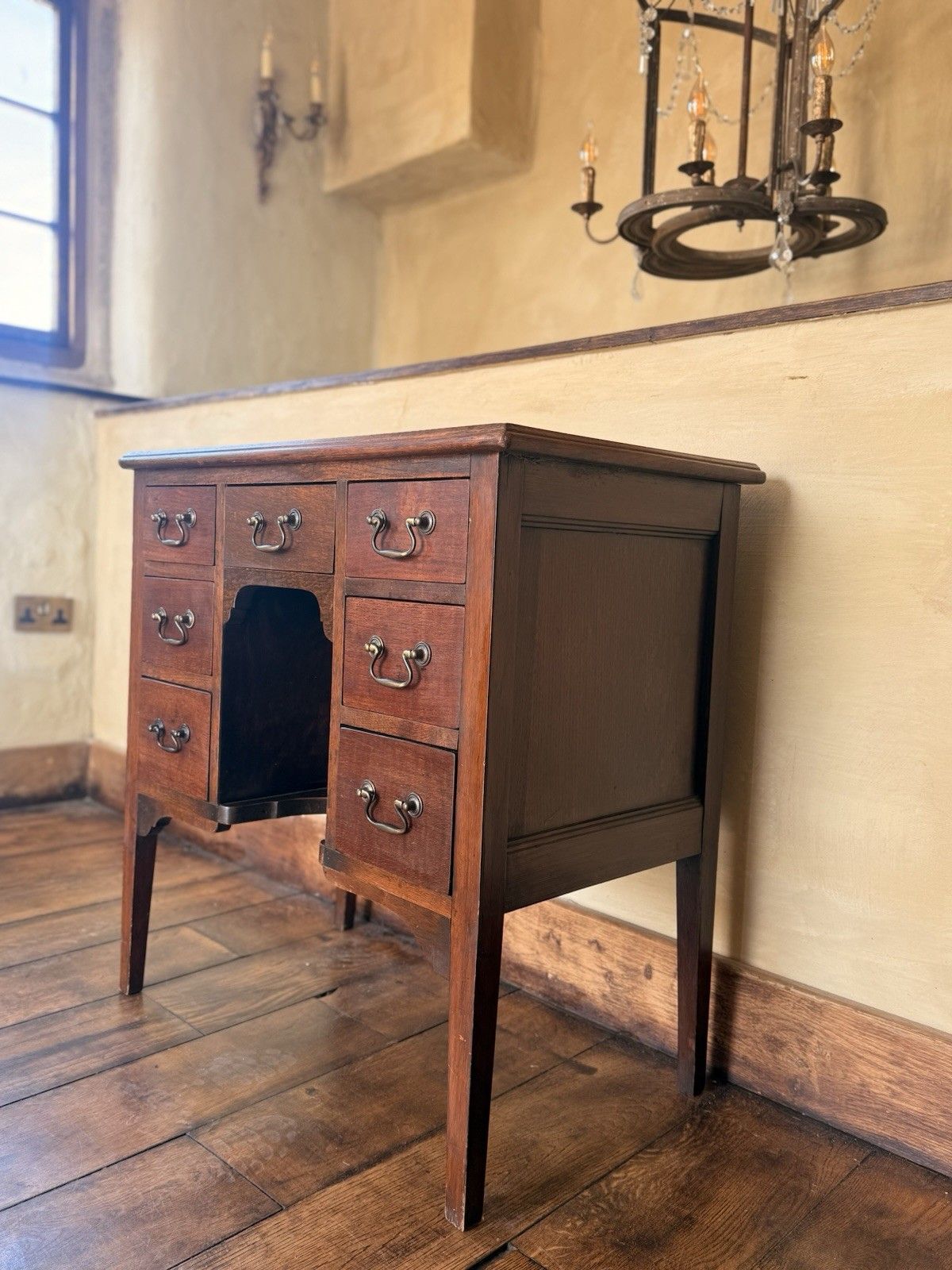Original Antique Oak Rustic Small Georgian Period Office  Writers Desk photo Furniture
