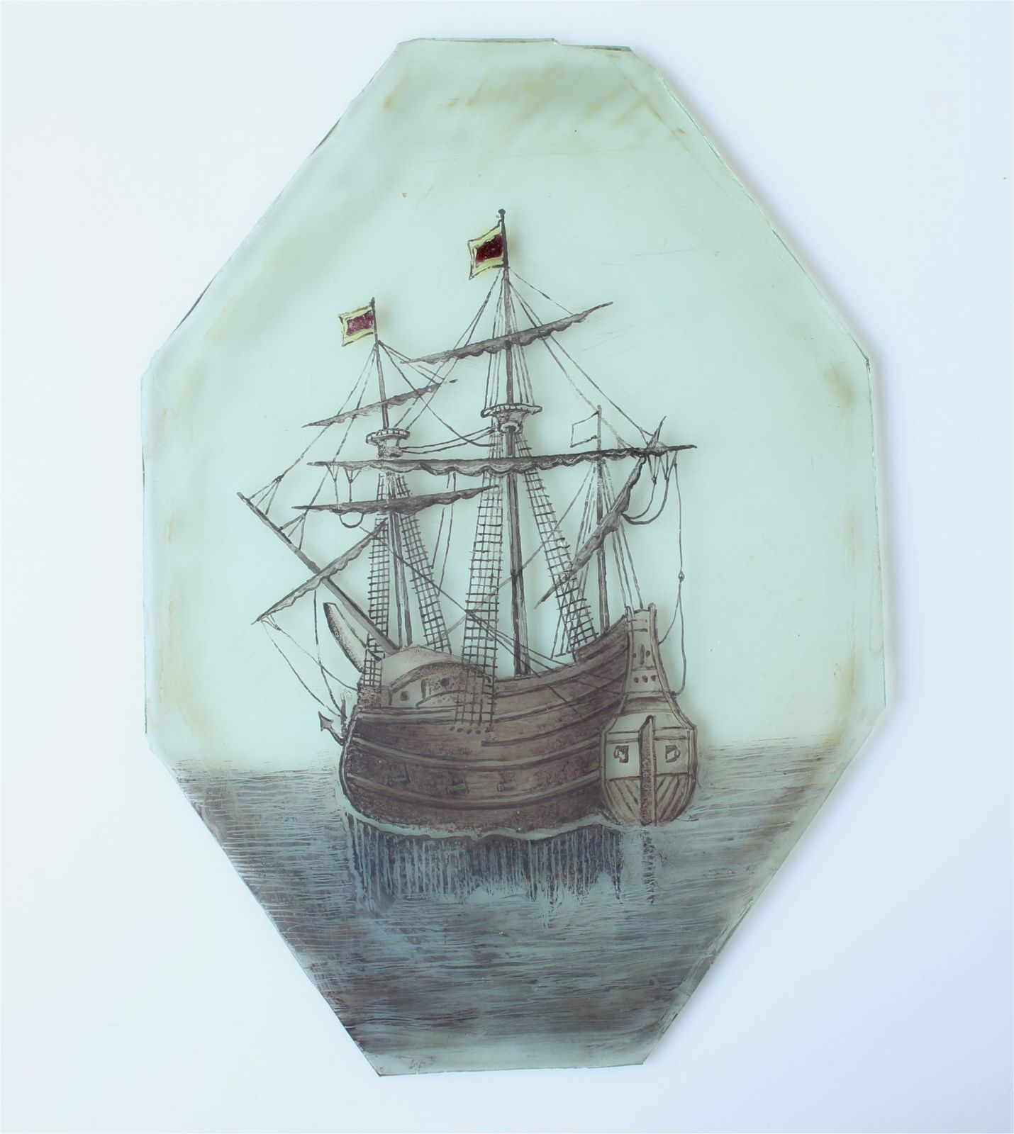 photo for sale 17th Century Stained Glass Of Galleon Ship. Nautical Window Panel C1690.