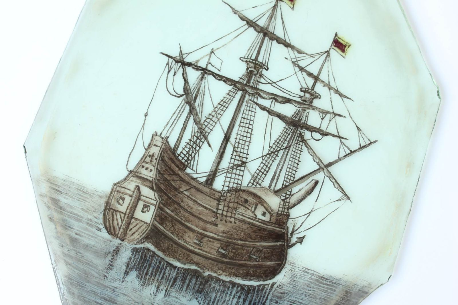 295.0 17th Century Stained Glass Of Galleon Ship. Nautical Window Panel C1690. photo