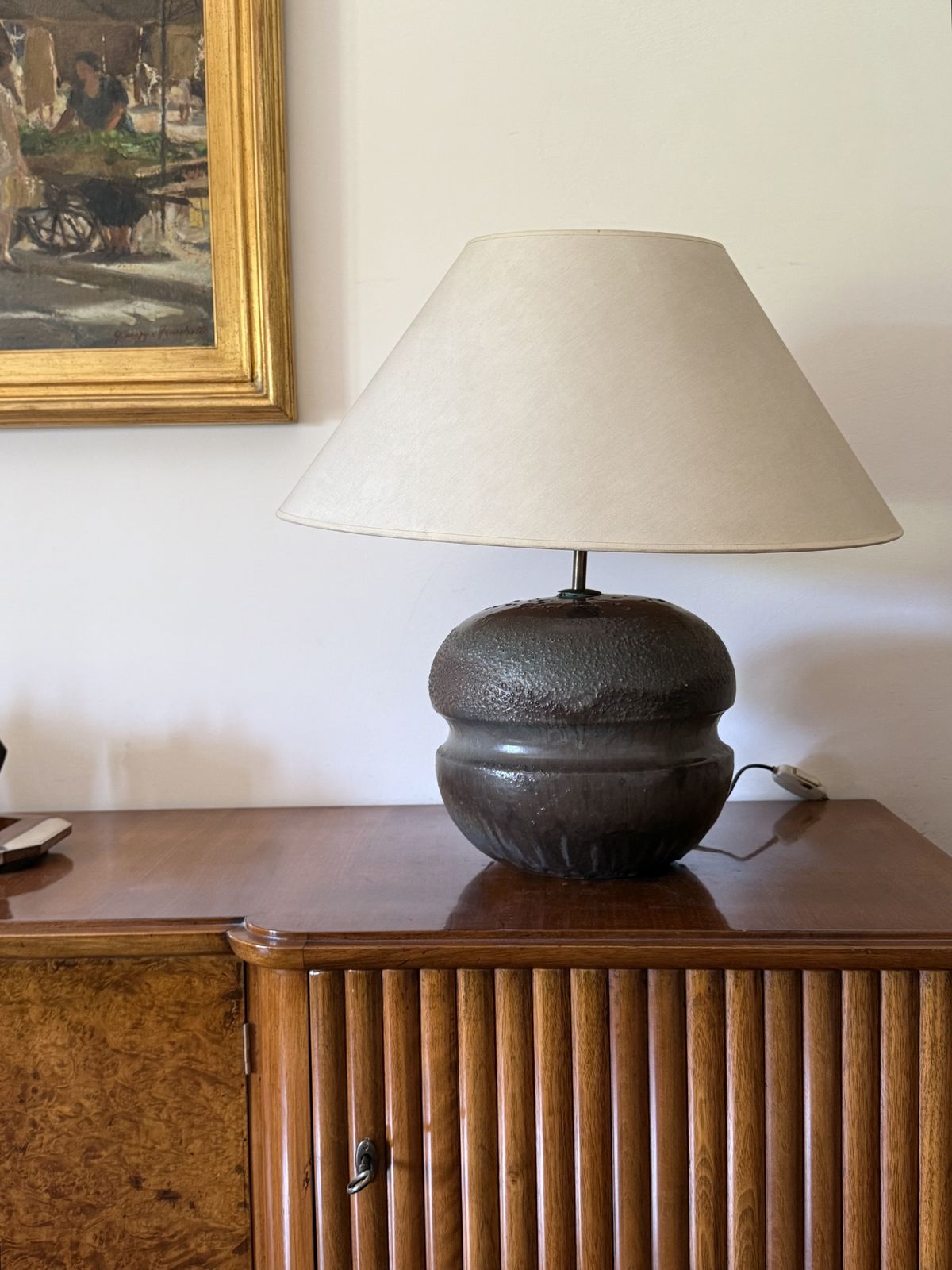 Mid Century Modern Brown Ceramic Lamp Base,  France 1960s photo Lighting