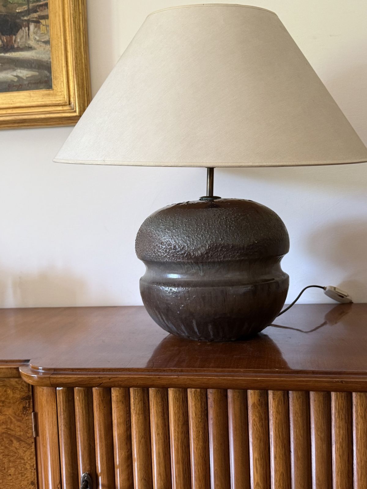Mid Century Modern Brown Ceramic Lamp Base,  France 1960s photo 500.0