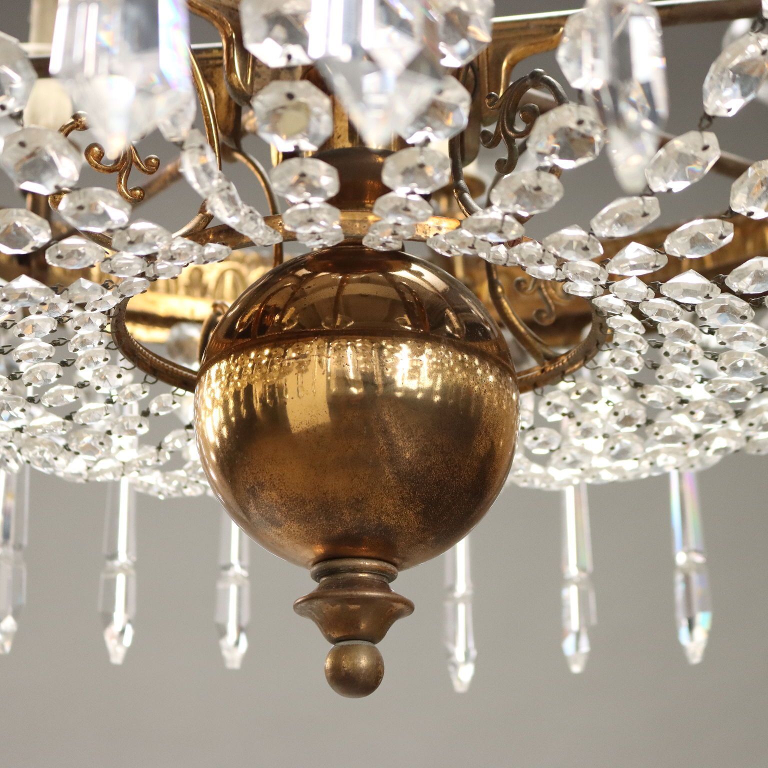 Antique Chandelier Empire Style Glass Gilded Metal Italy XX Century photo vintage