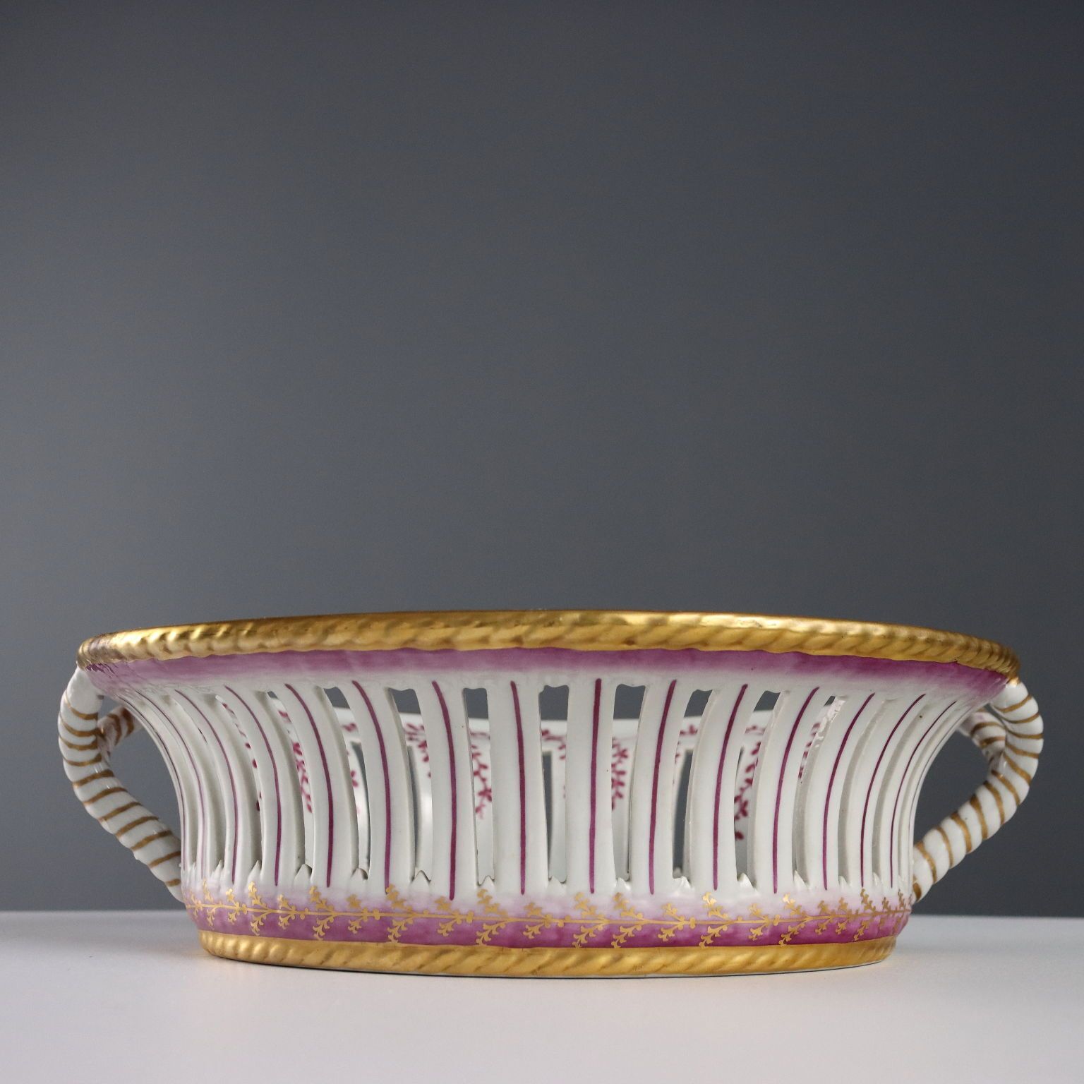 Antique Basket Coloured Limoges Porcelain France XX Century photo vintage