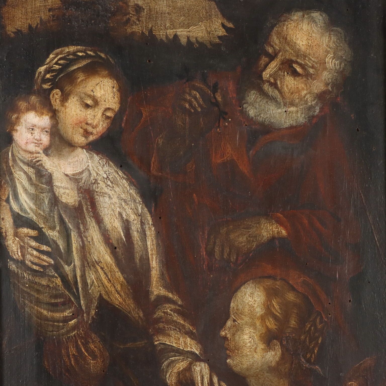 The Holy Family Antique Painting Oil On Panel XVI XVII Century photo for sale