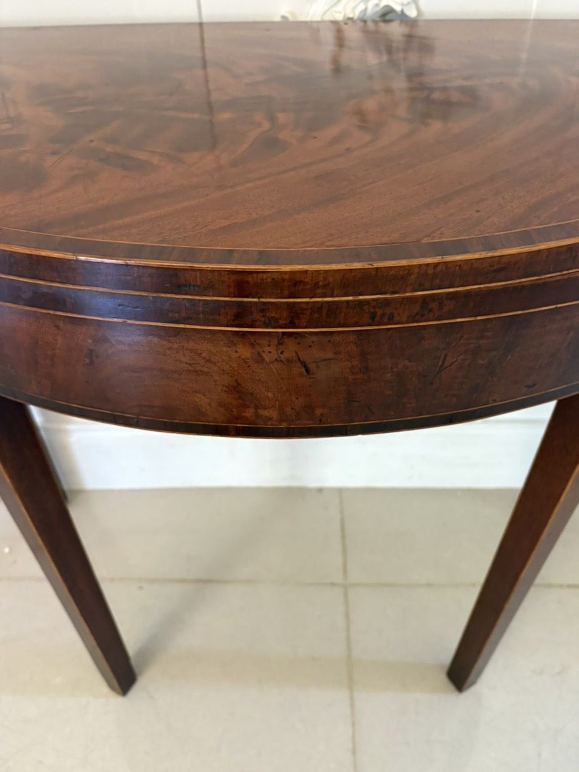Antique 18th Century Quality Mahogany Inlaid Demi Lune Shaped Card Table photo vinterior
