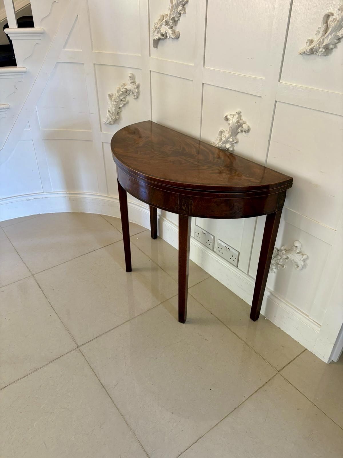 Antique 18th Century Quality Mahogany Inlaid Demi Lune Shaped Card Table photo vintage