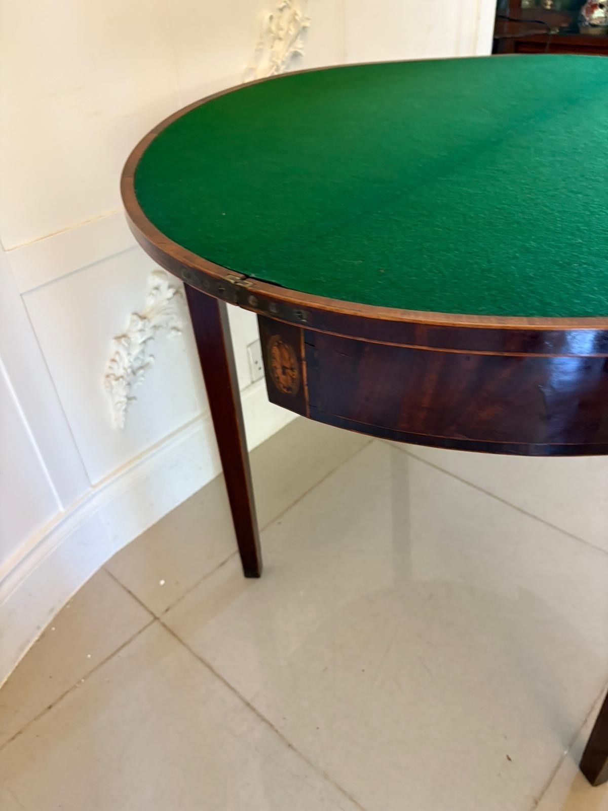 photo furniture Antique 18th Century Quality Mahogany Inlaid Demi Lune Shaped Card Table