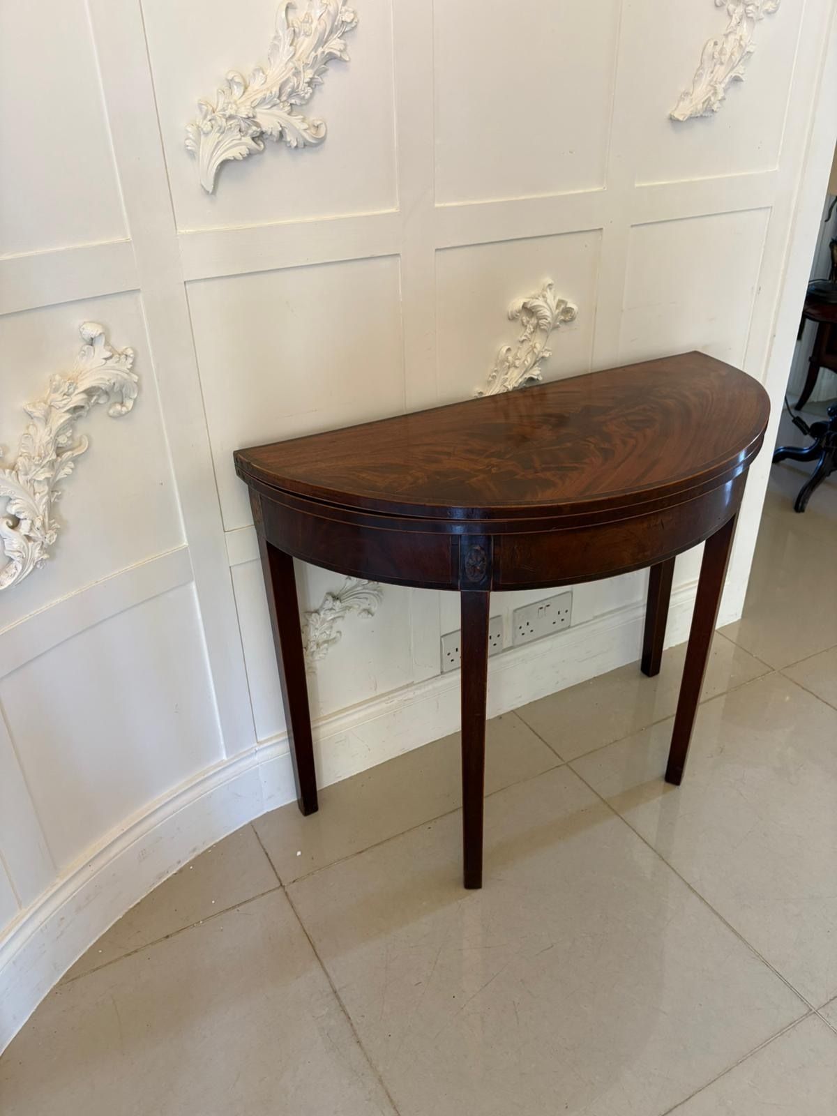 photo for sale Antique 18th Century Quality Mahogany Inlaid Demi Lune Shaped Card Table