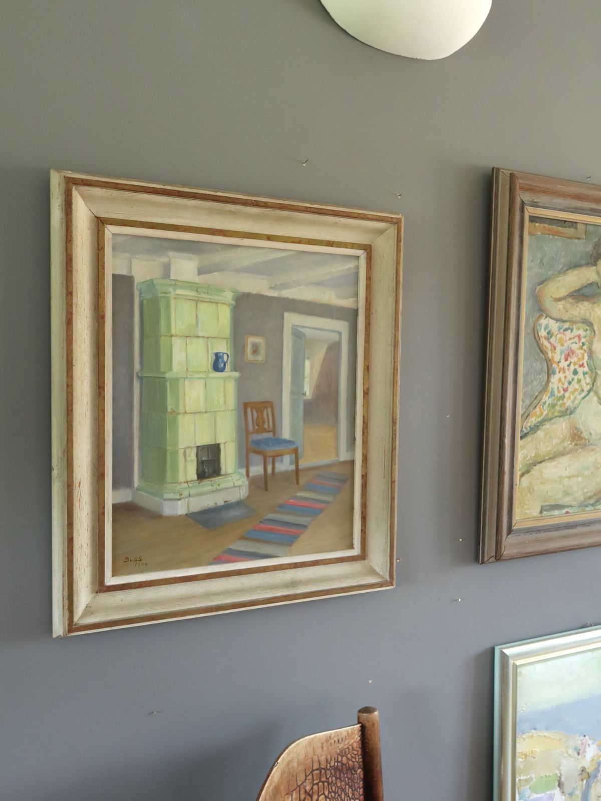 Interior With Green Stove Oil Painting photo for sale