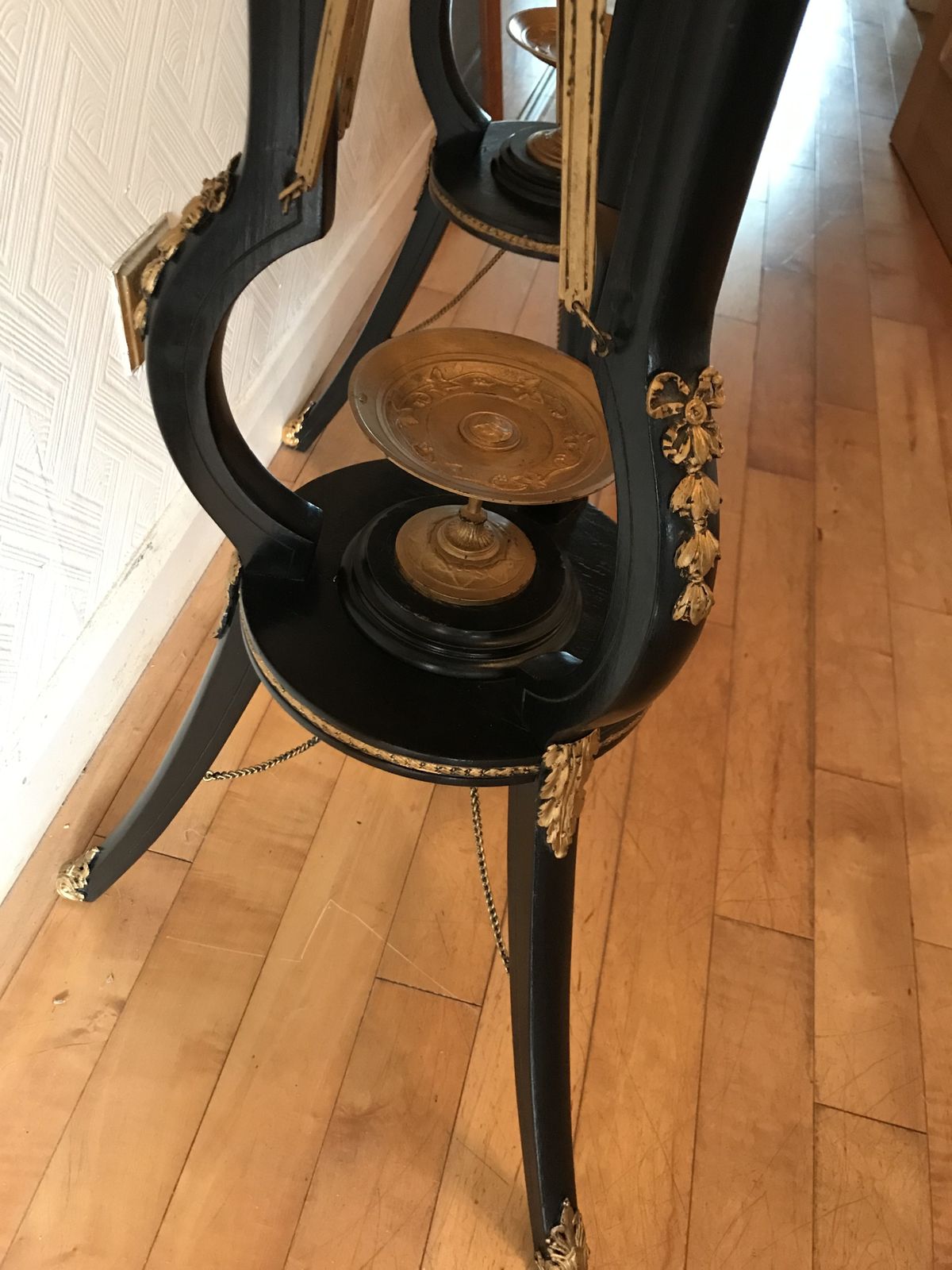 photo buy Pair Ebonised And Gilt Metal French Empire Style Athenienne Stands With Porcelain Amphora Vases