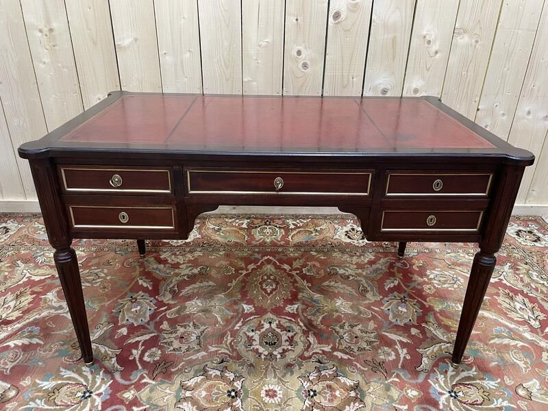 Bureau Plat De Style Louis XVI Acajou Et Cuir Rouge photo furniture