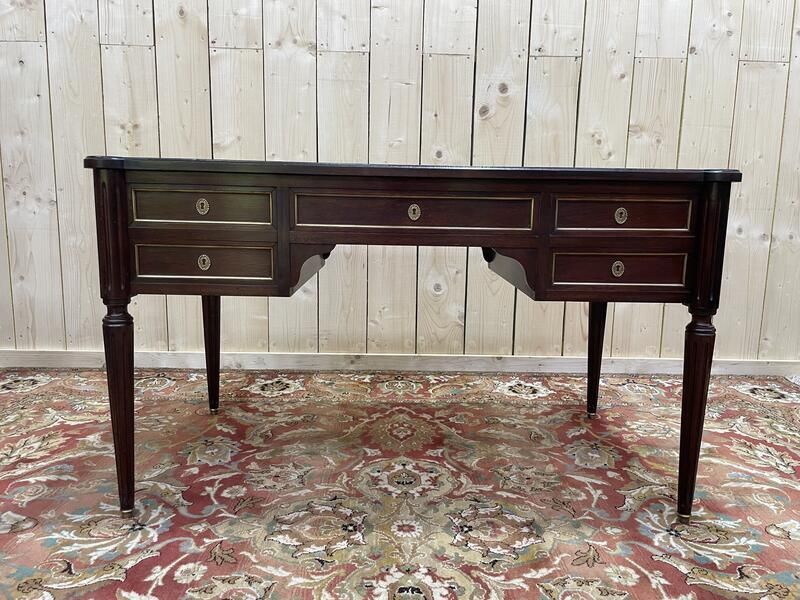 Bureau Plat De Style Louis XVI Acajou Et Cuir Rouge photo Furniture