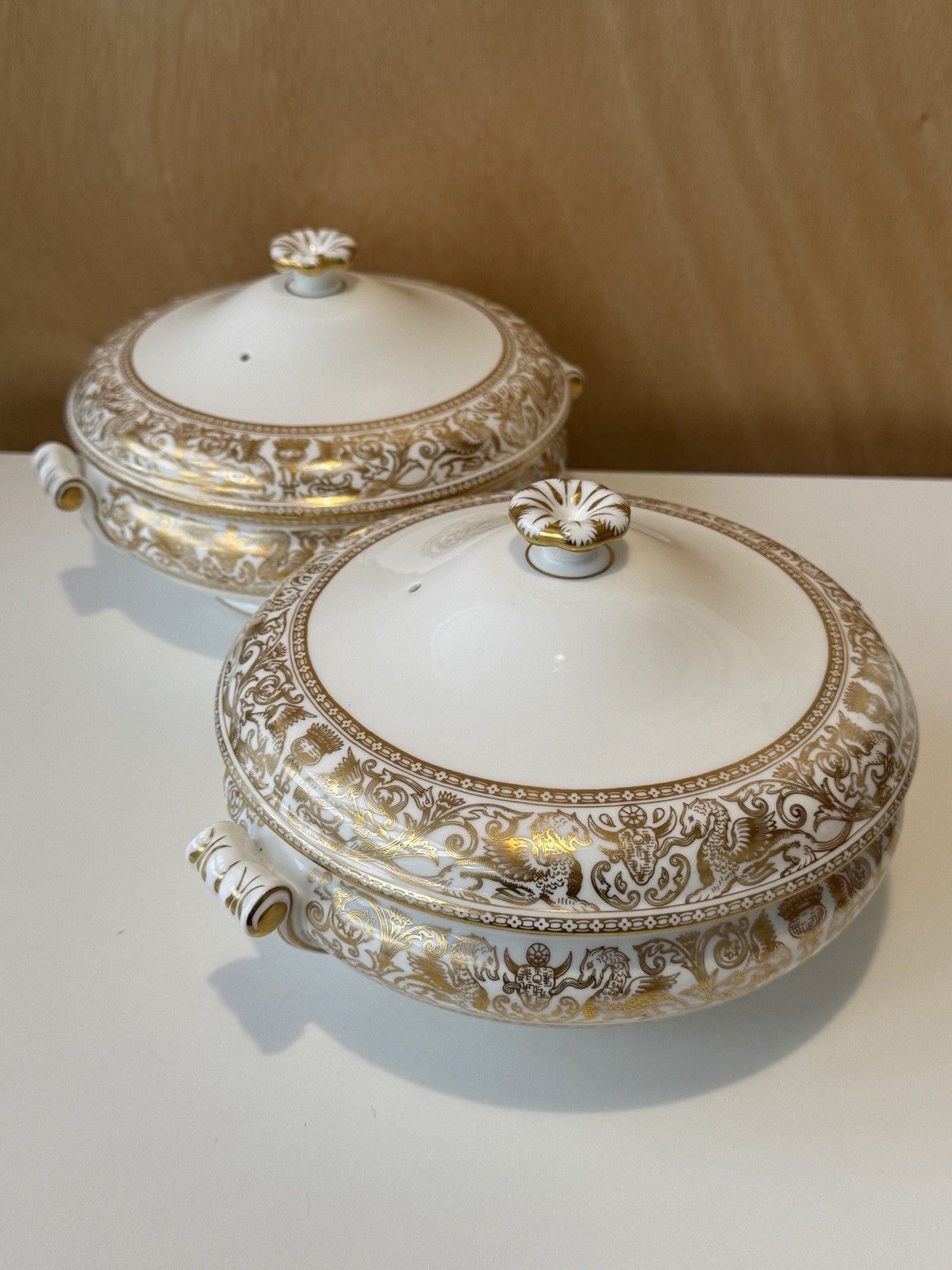 photo buy Vegetable Tureen With Lid Wedgwood Gold Florentine Green Urn Backstamp