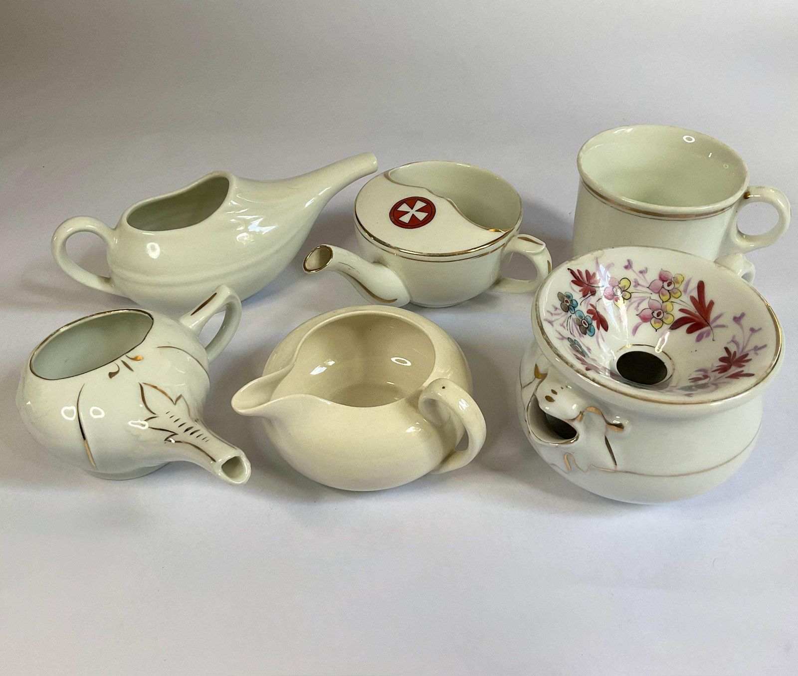 Collection Of 6 Invalid Feeders. Antique Medical.