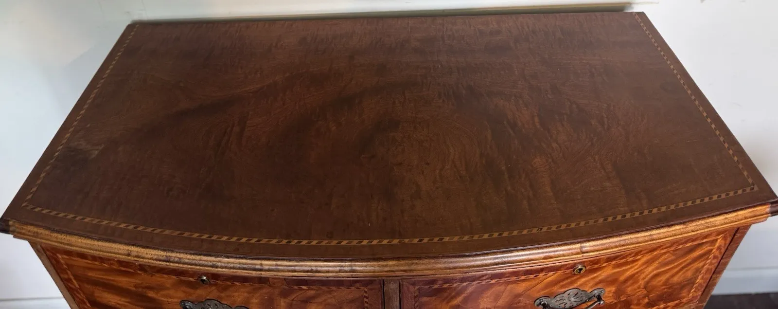 photo buy 19th Century Mahogany And Inlaid Bow Fronted Chest Of Drawers