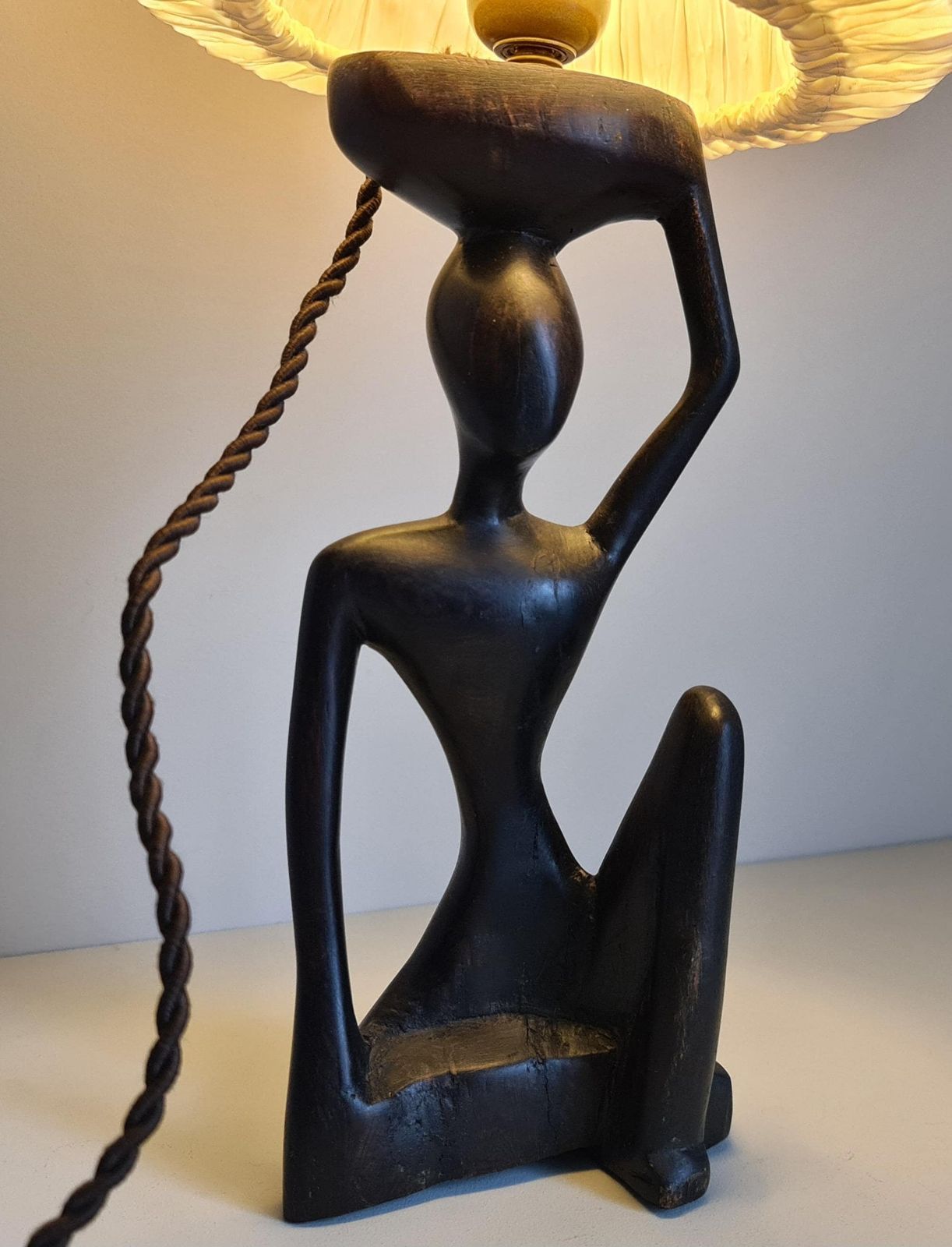 Ebony Lamp With Seated Woman / 1930s / Africa / Collection / Mid Century / African Art / 20th Century photo vintage