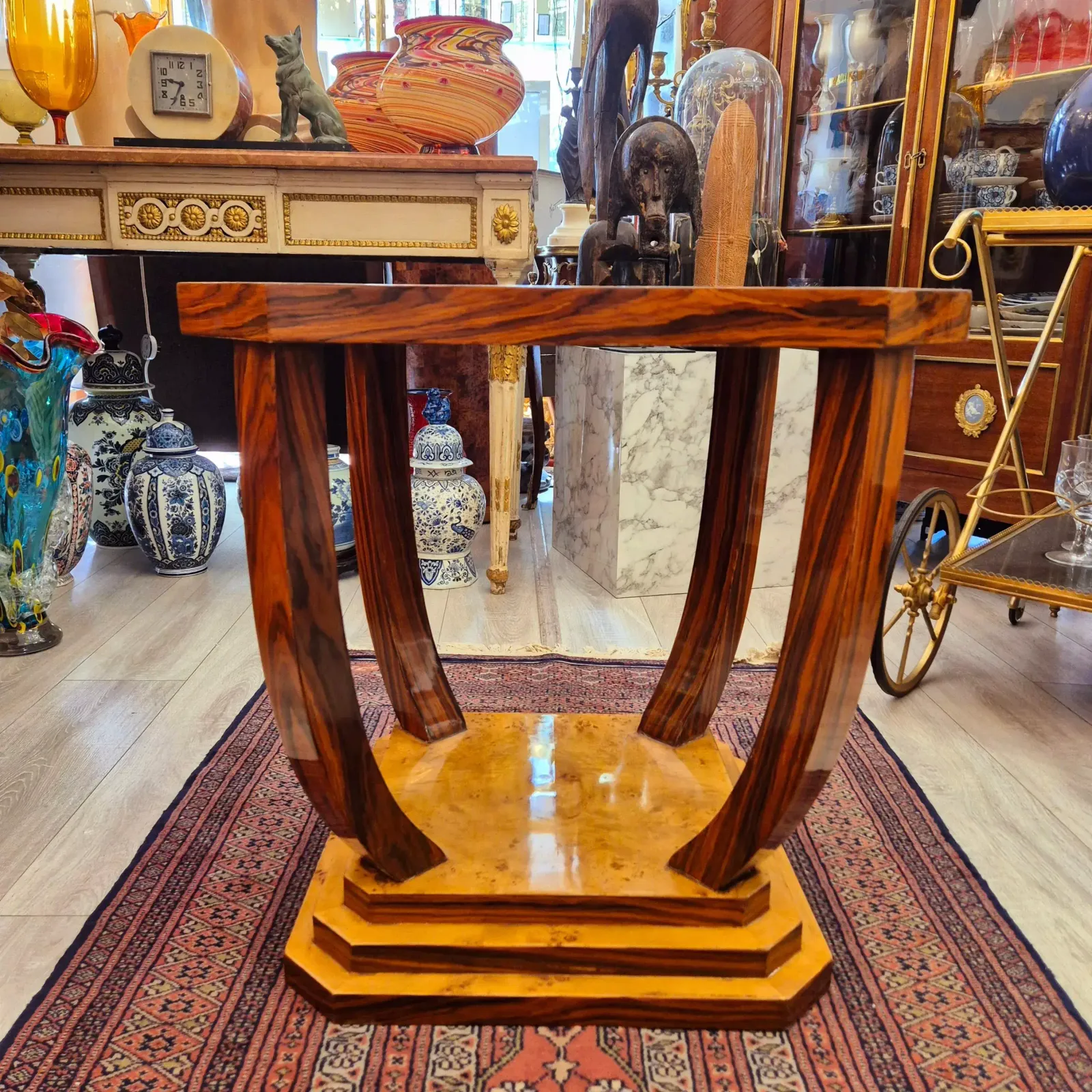 Art Deco Style Pedestal Table With Wooden Marquetry, Circa 1980 photo Furniture