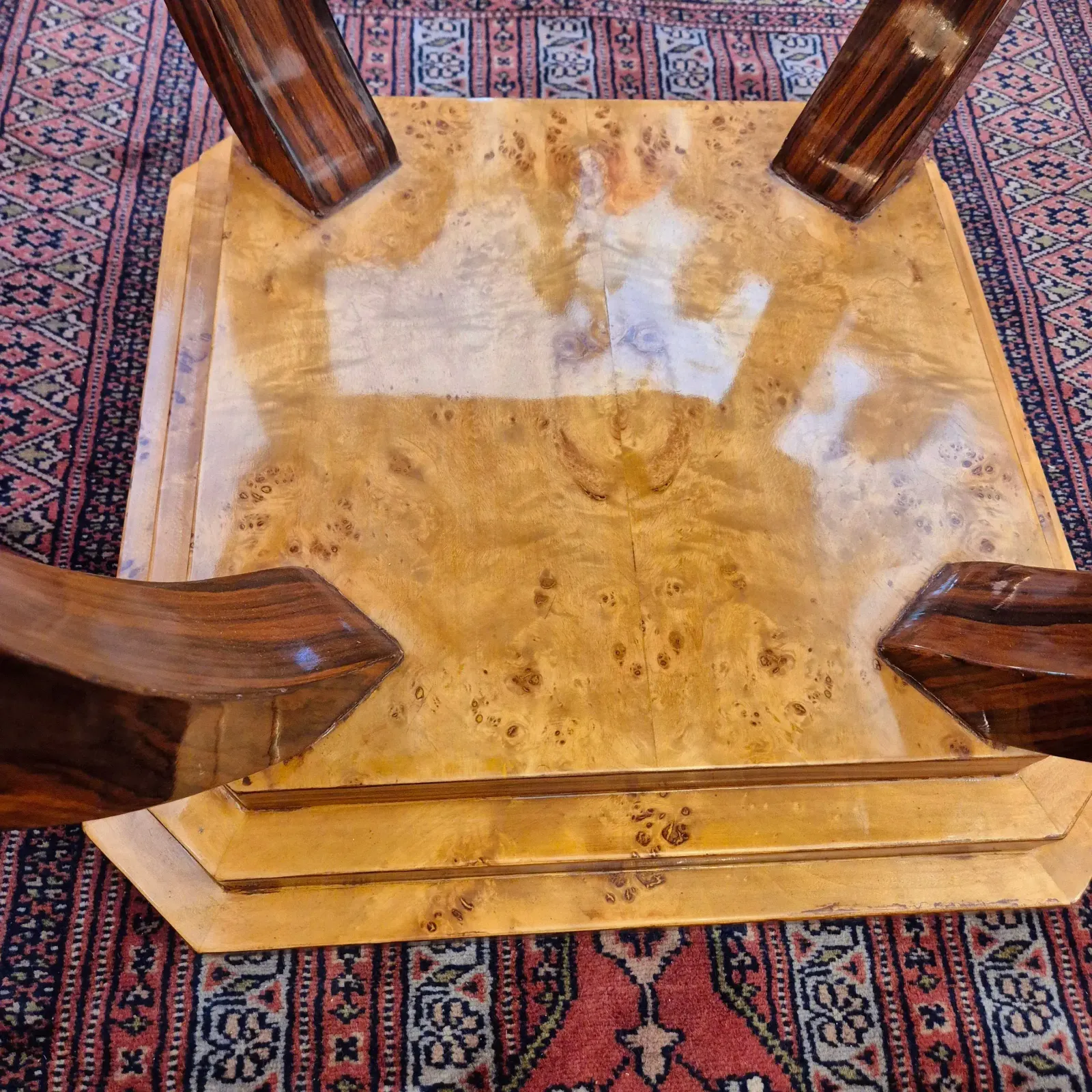 Art Deco Style Pedestal Table With Wooden Marquetry, Circa 1980 photo vintage