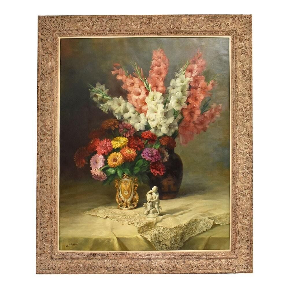 Beautiful Flower Paintings, Irises And Gerberas, Oil On Canvas, Julien Stappers, XX Century.