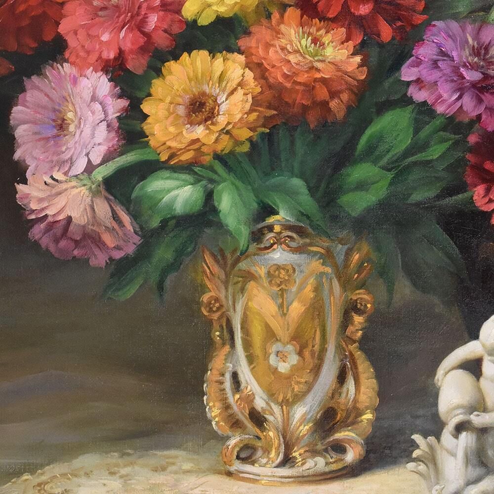 photo furniture Beautiful Flower Paintings, Irises And Gerberas, Oil On Canvas, Julien Stappers, XX Century.