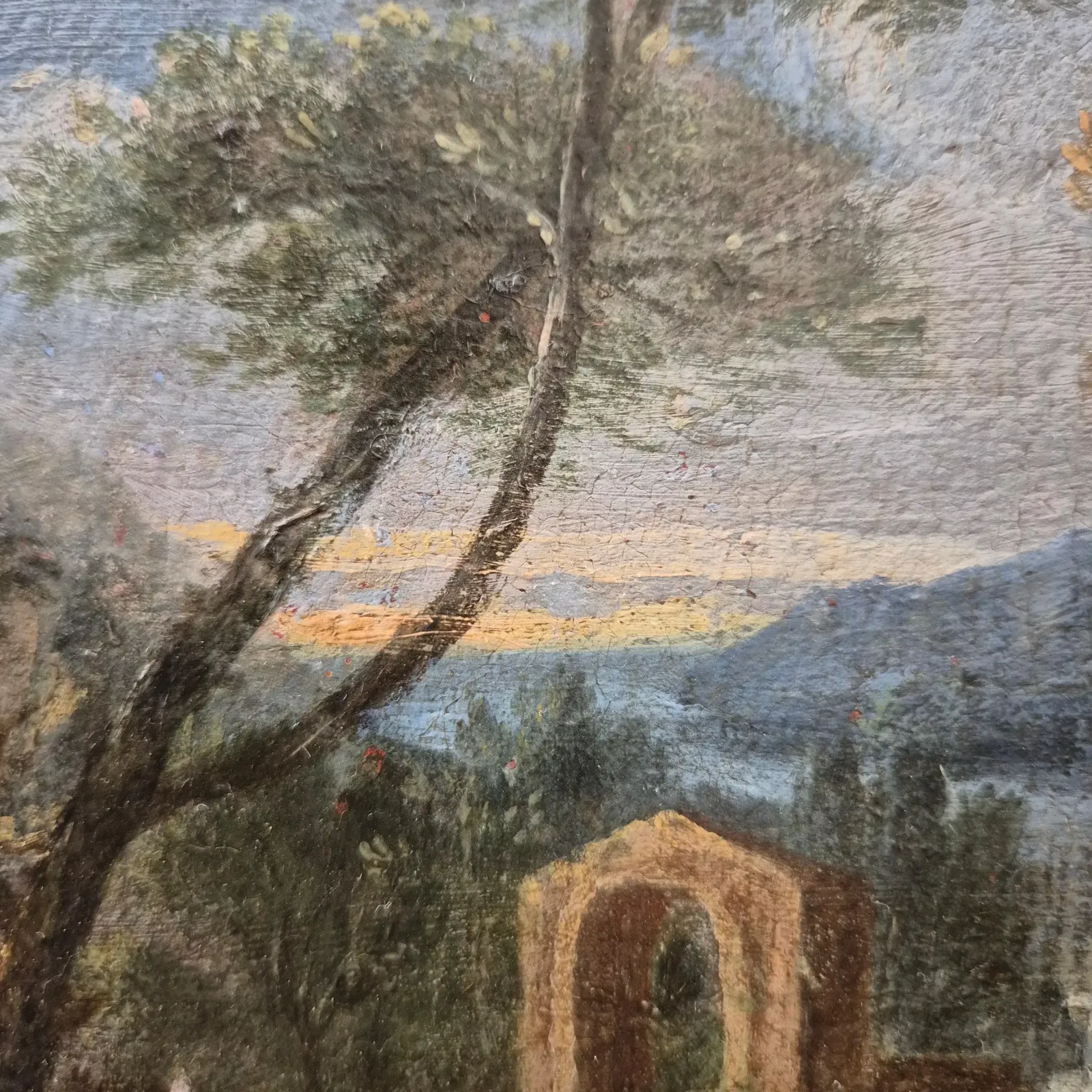 Art Italian Landscape With Ruins, Oil On Canvas, 19th Century photo