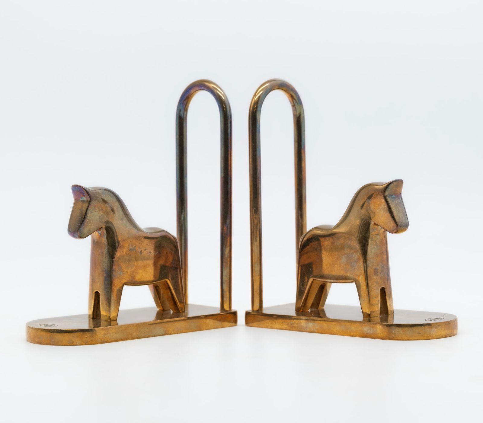 Pair Of Brass Bookends By Lotta Horn For Rejmyre Mässingsbruk Horses Ponies Sweden 1990s