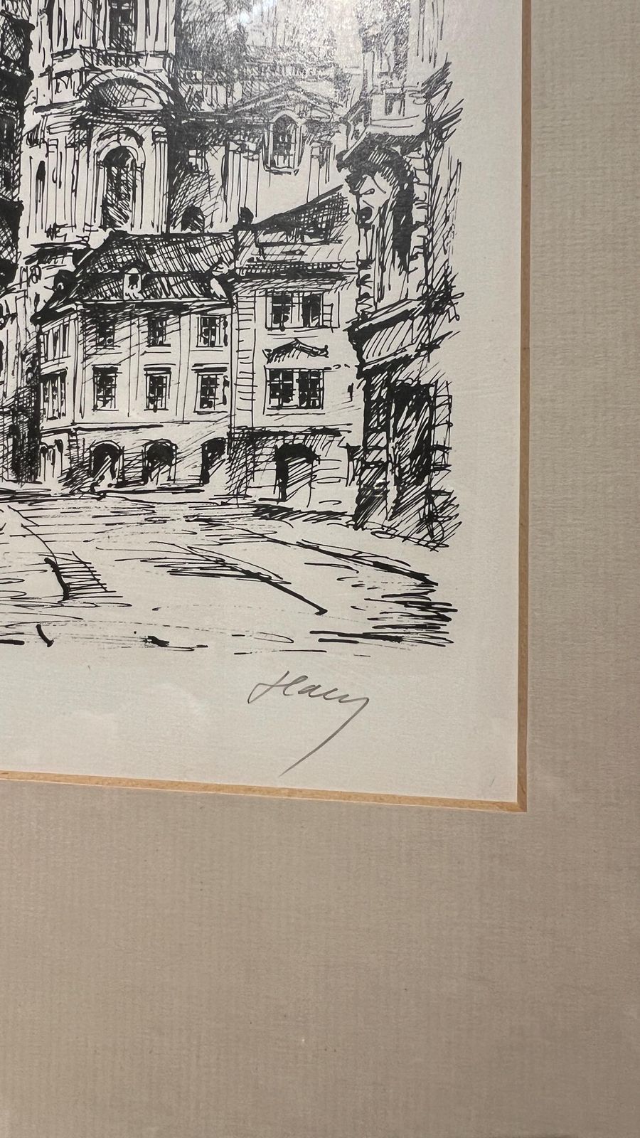 Set Of Two Framed Signed Prints – Prague Architecture And Cityscape Views photo vintage