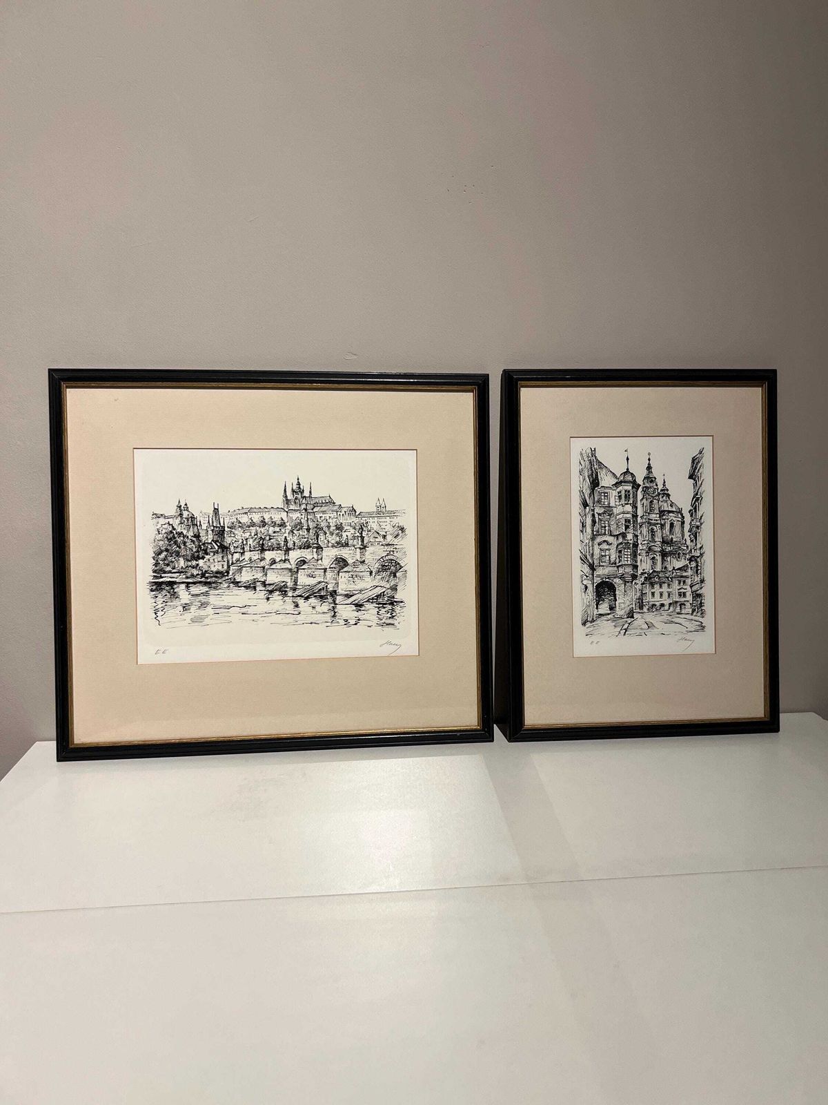 photo for sale Set Of Two Framed Signed Prints – Prague Architecture And Cityscape Views