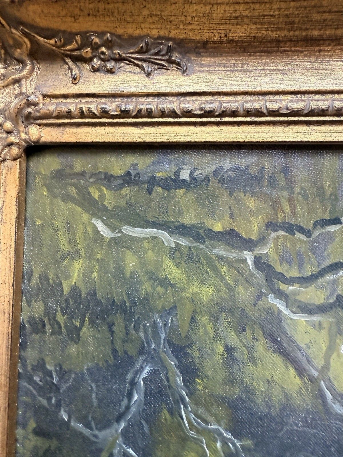 photo for sale Antique Ornate Gilt Gold Landscape Signed Waves Wooden Wall  Framed Oil Painting