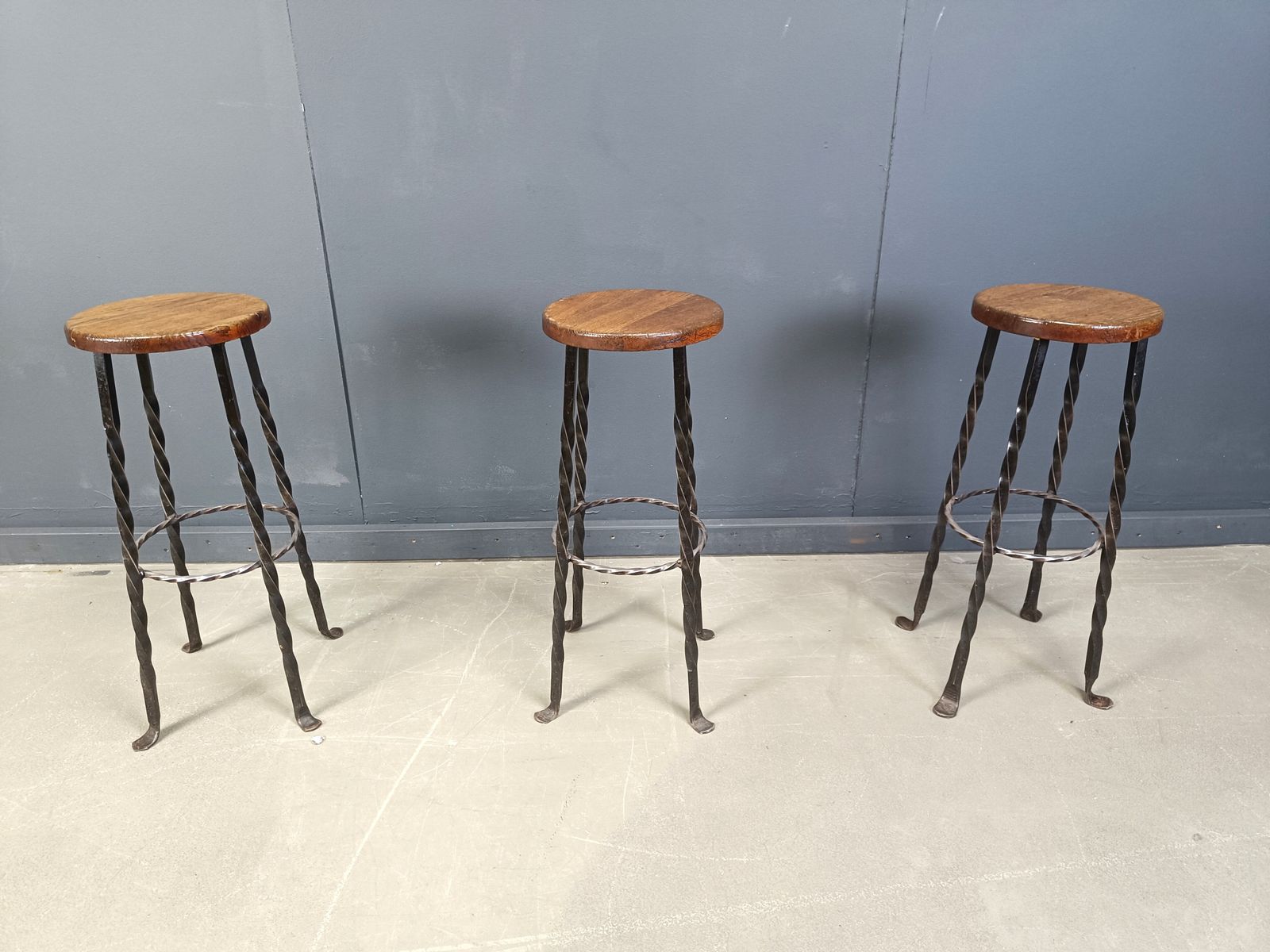 Vintage French Wrought Iron Bar Stools, 1960s   Set Of 3 photo for sale