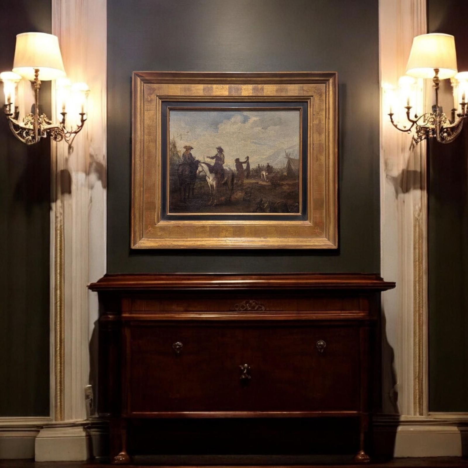 Court Hunting Scene, Flemish School Of The Late 17th Century, Oil On Canvas photo furniture