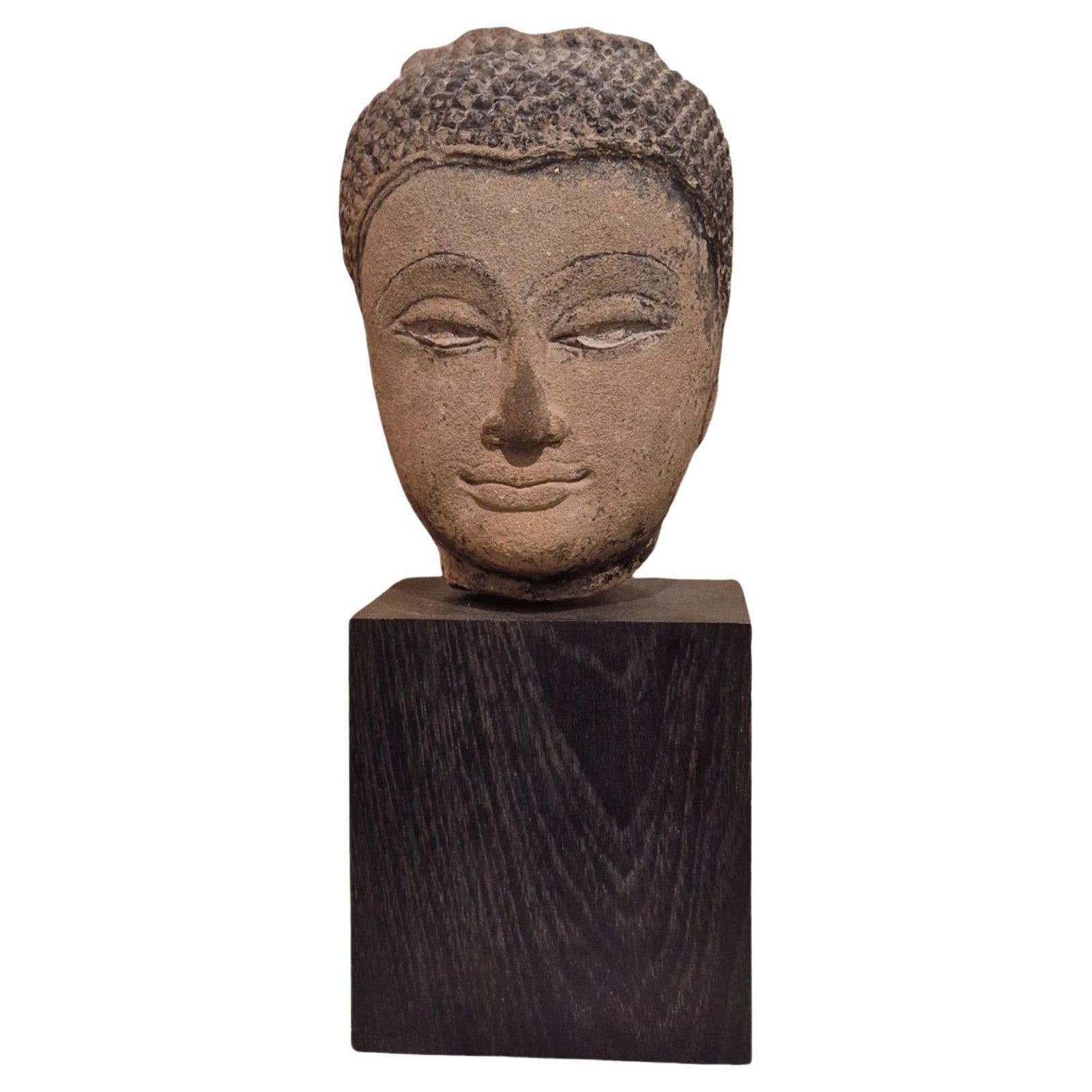 Shakyamuni Buddha Head In Sandstone, Thailand, Ayutthaya, 17th Century
