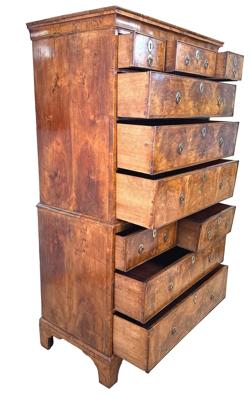 Georgian 18th Century Walnut Tallboy Chest On Chest (England, Circa 1720) photo vintage