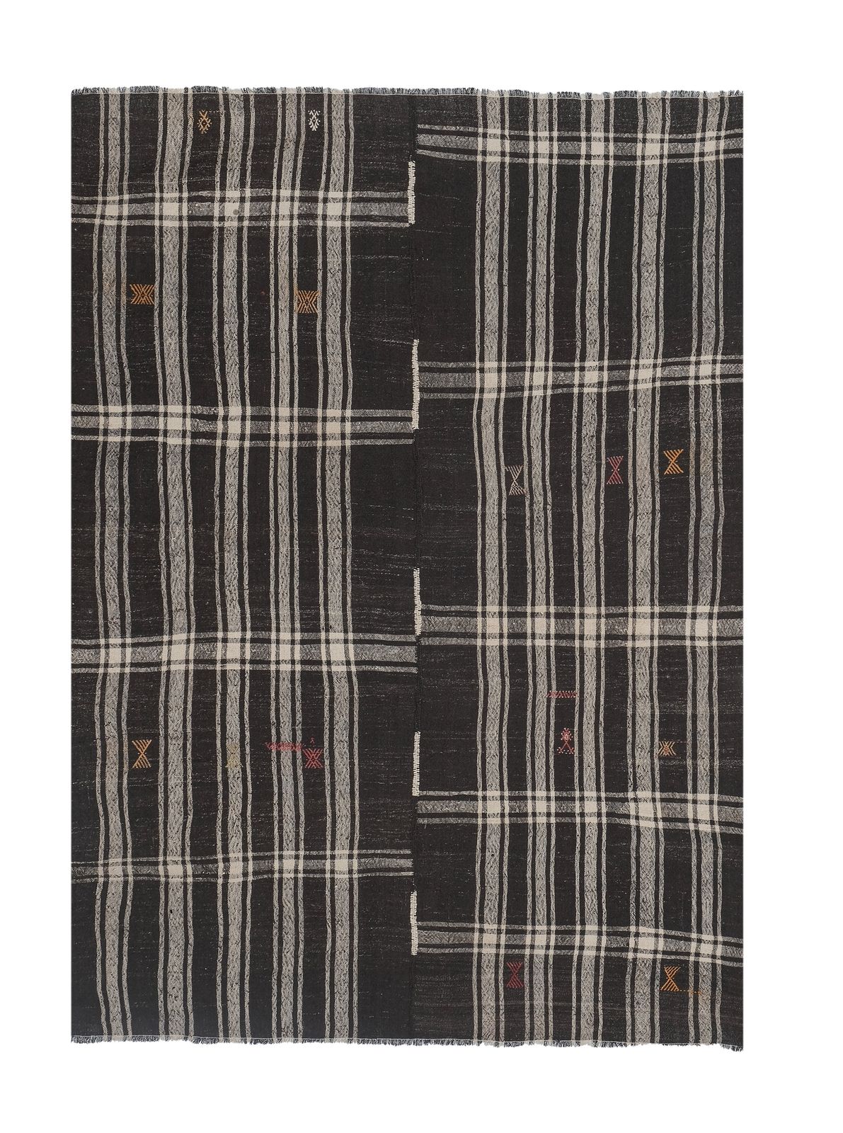 Vintage Black & White Striped Goat Hair Kilim Rug 8'1'' X 10'11''