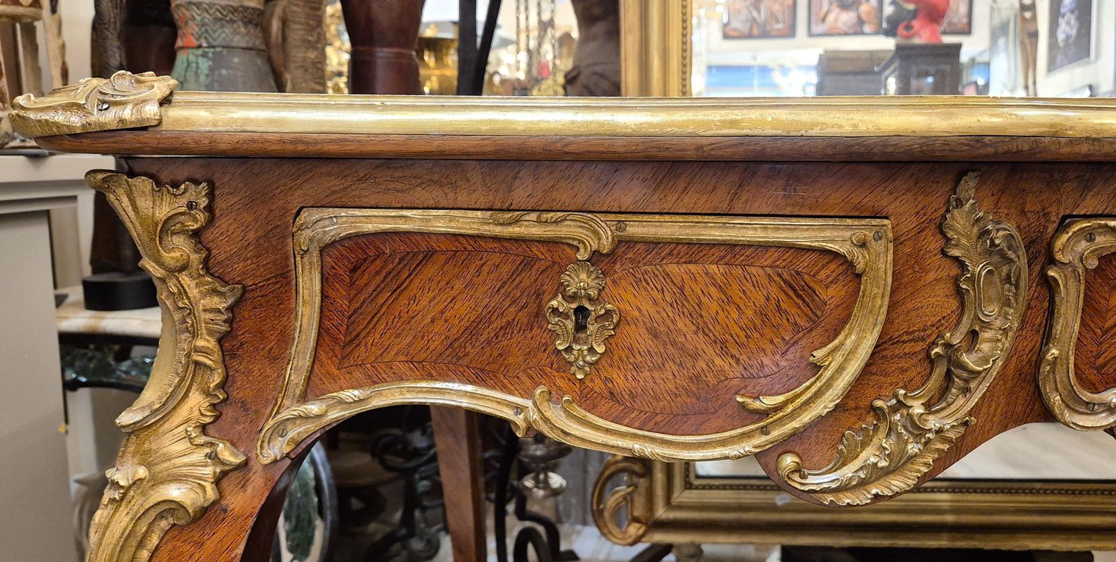 photo furniture Large Louis XV Style Flat Desk, Marquetry And Gilt Bronze, 19th Century Work