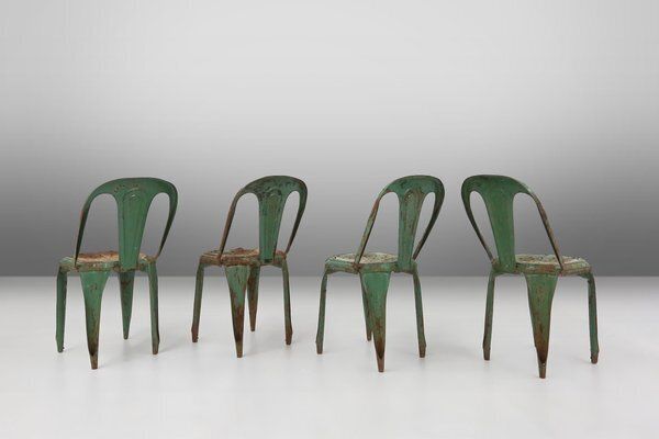 photo vintage Vintage Green Model A Chairs From Tolix, France, 1950s, Set Of 4