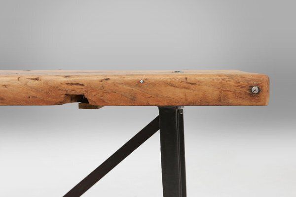 Industrial Bistro Table With Cast Iron Legs And Wooden Top, Belgium, 1920s photo Furniture