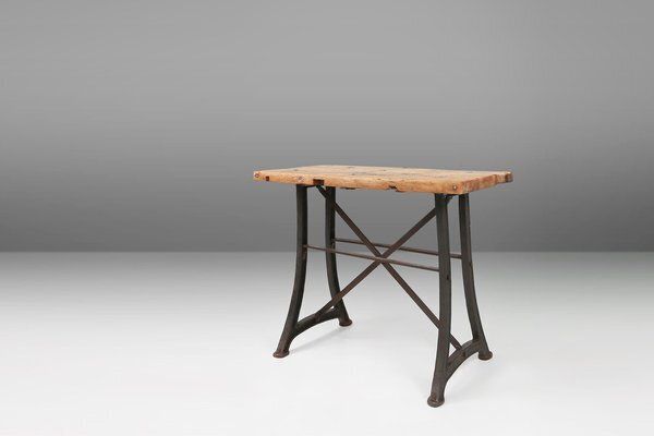 Industrial Bistro Table With Cast Iron Legs And Wooden Top, Belgium, 1920s photo 1538.0
