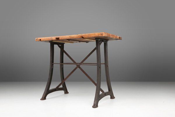 photo for sale Industrial Bistro Table With Cast Iron Legs And Wooden Top, Belgium, 1920s