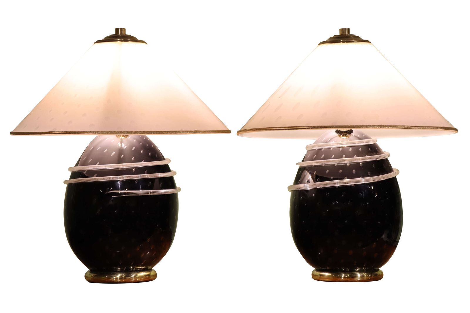 Pair Of Mid 20th Century Venetian Glass Lamps With Glass Shades